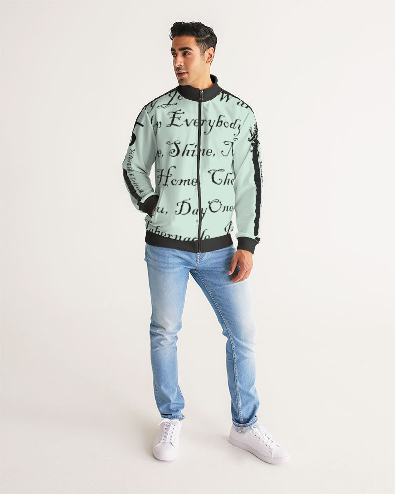 Light Mint Green Solid Men's Stripe-Sleeve Track Jacket