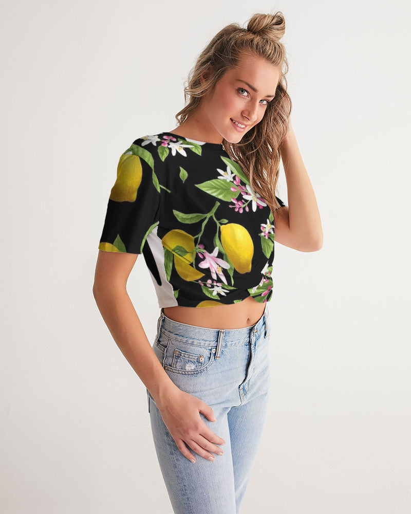 Lemon Flowers Women's Twist-Front Cropped Tee