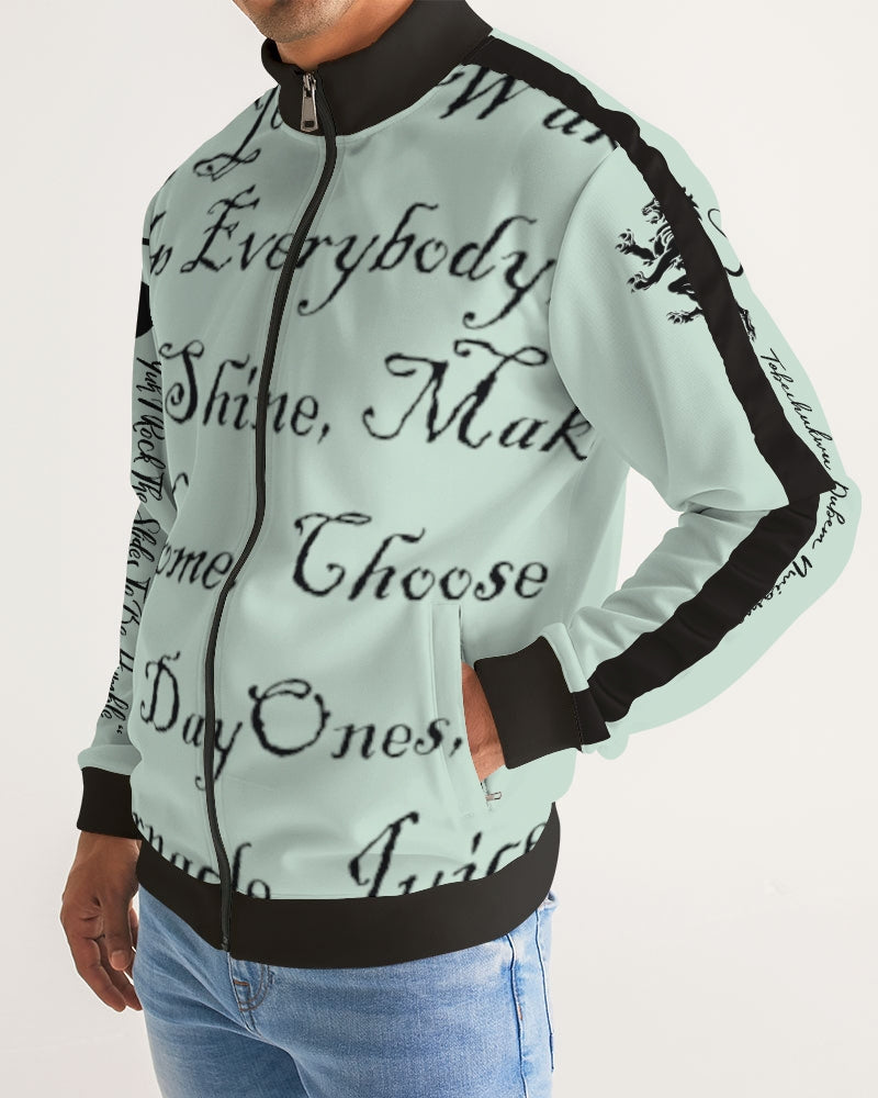 Light Mint Green Solid Men's Stripe-Sleeve Track Jacket
