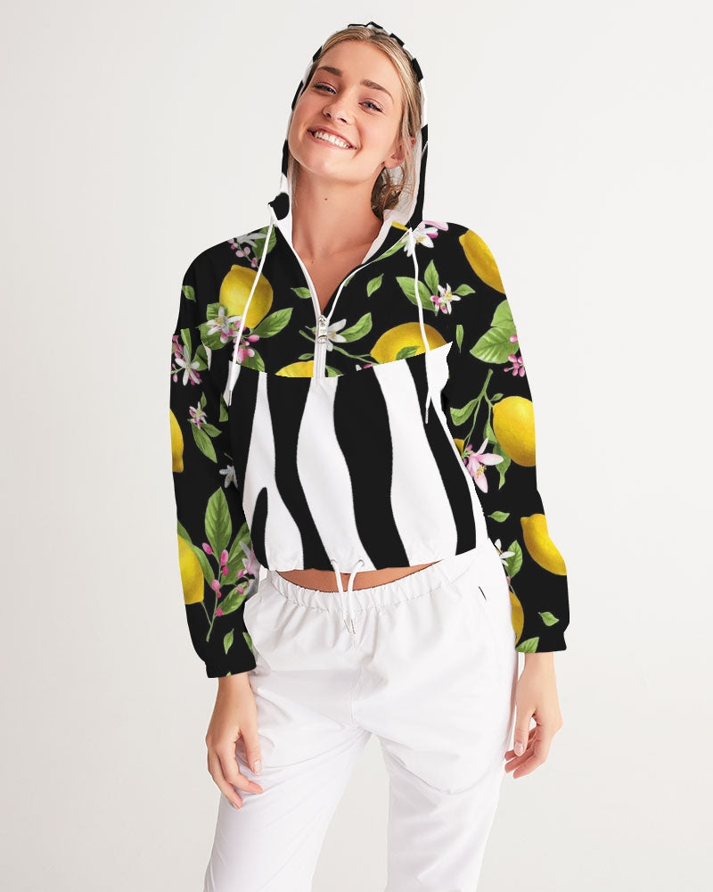 Lemon Flowers Women's Cropped Windbreaker