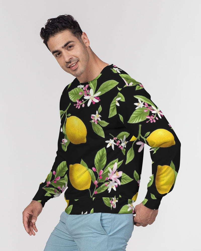 Lemon Flowers Men's Classic French Terry Crewneck Pullover