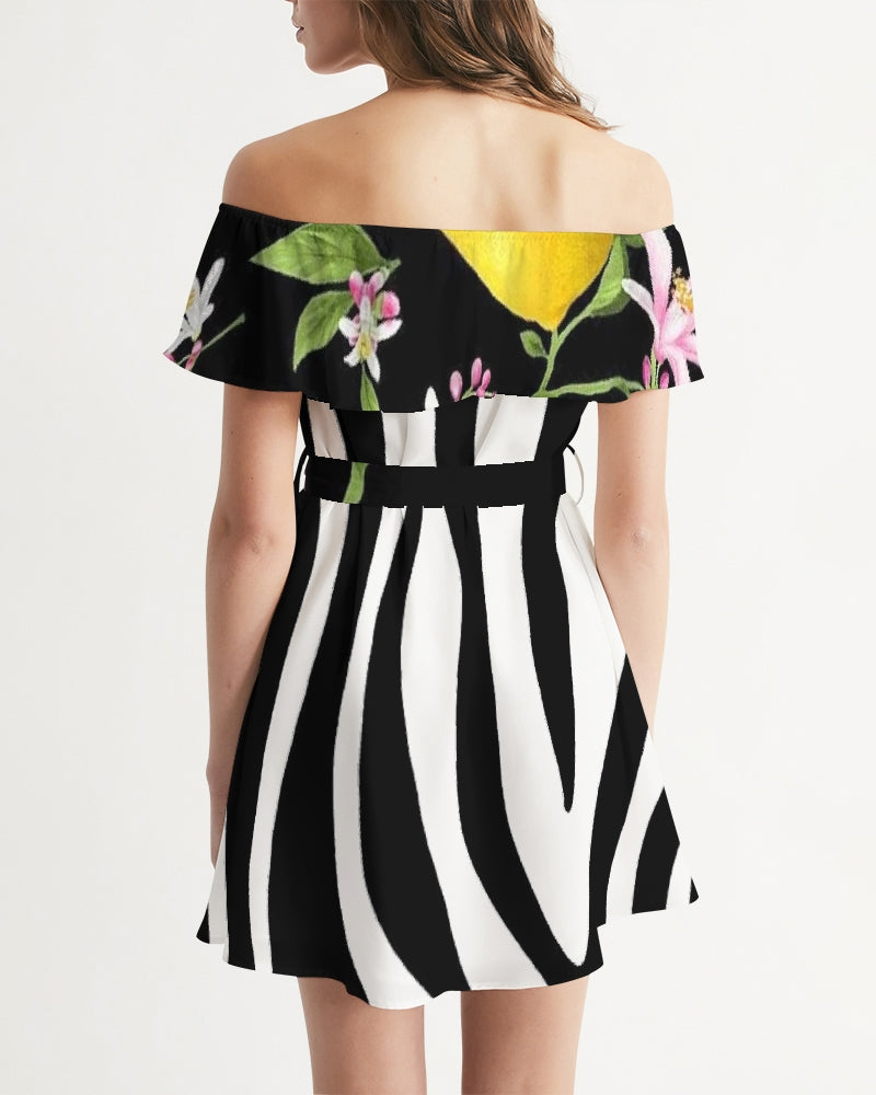 Lemon Flowers Women's Off-Shoulder Dress