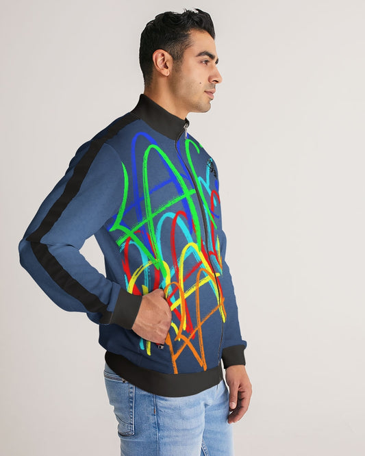 blue ombre1 Men's Stripe-Sleeve Track Jacket