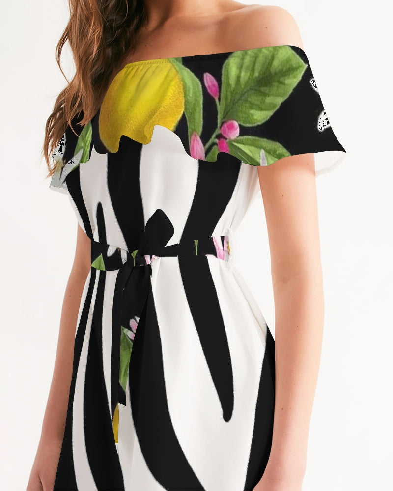 Lemon Flowers Women's Off-Shoulder Dress