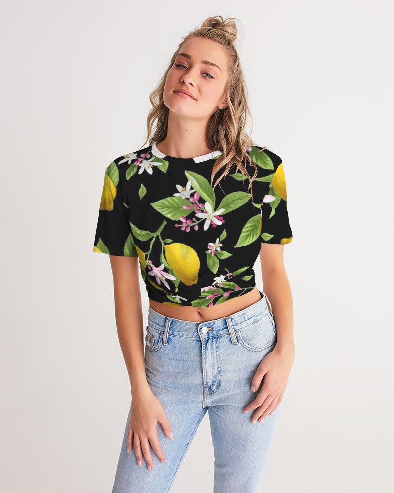 Lemon Flowers Women's Twist-Front Cropped Tee