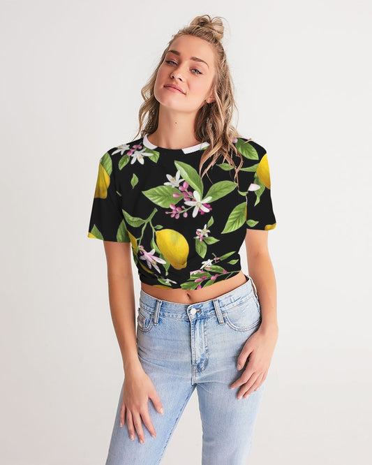 Lemon Flowers Women's Twist-Front Cropped Tee