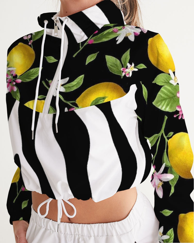 Lemon Flowers Women's Cropped Windbreaker