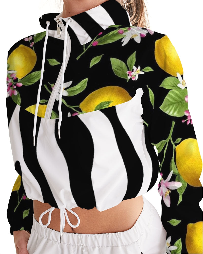 Lemon Flowers Women's Cropped Windbreaker