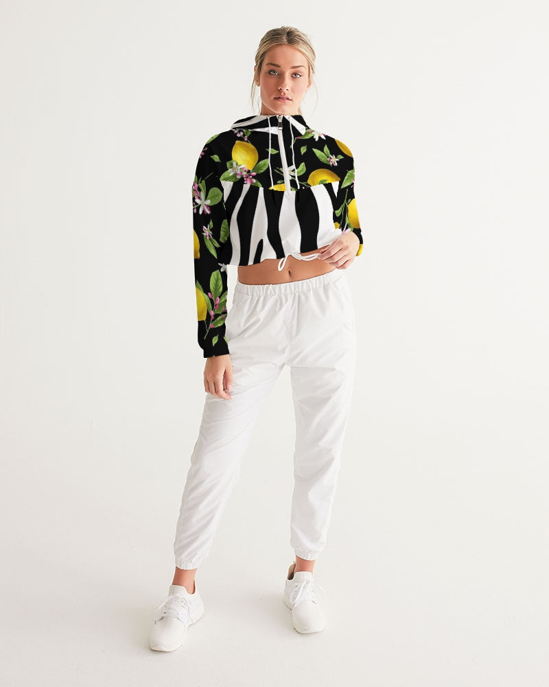 Lemon Flowers Women's Cropped Windbreaker