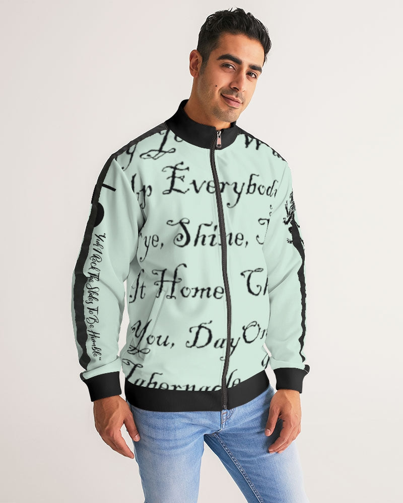 Light Mint Green Solid Men's Stripe-Sleeve Track Jacket