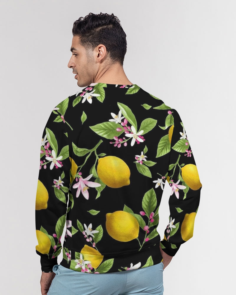 Lemon Flowers Men's Classic French Terry Crewneck Pullover