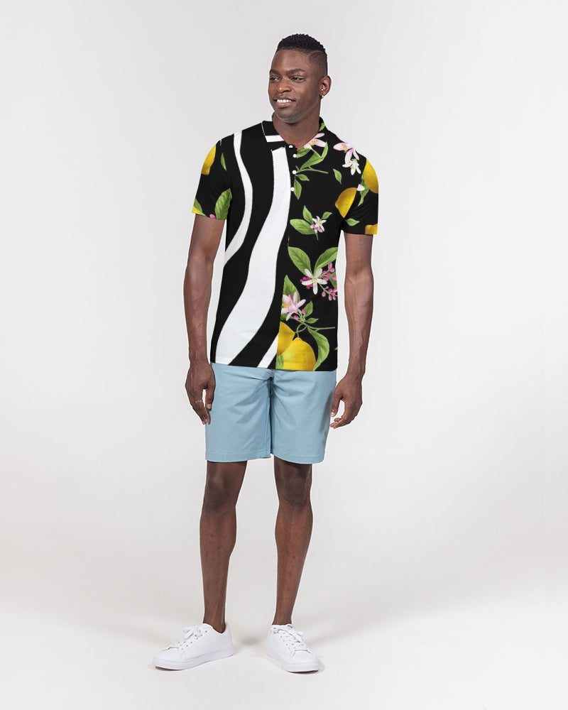 Lemon Flowers Men's Slim Fit Short Sleeve Polo