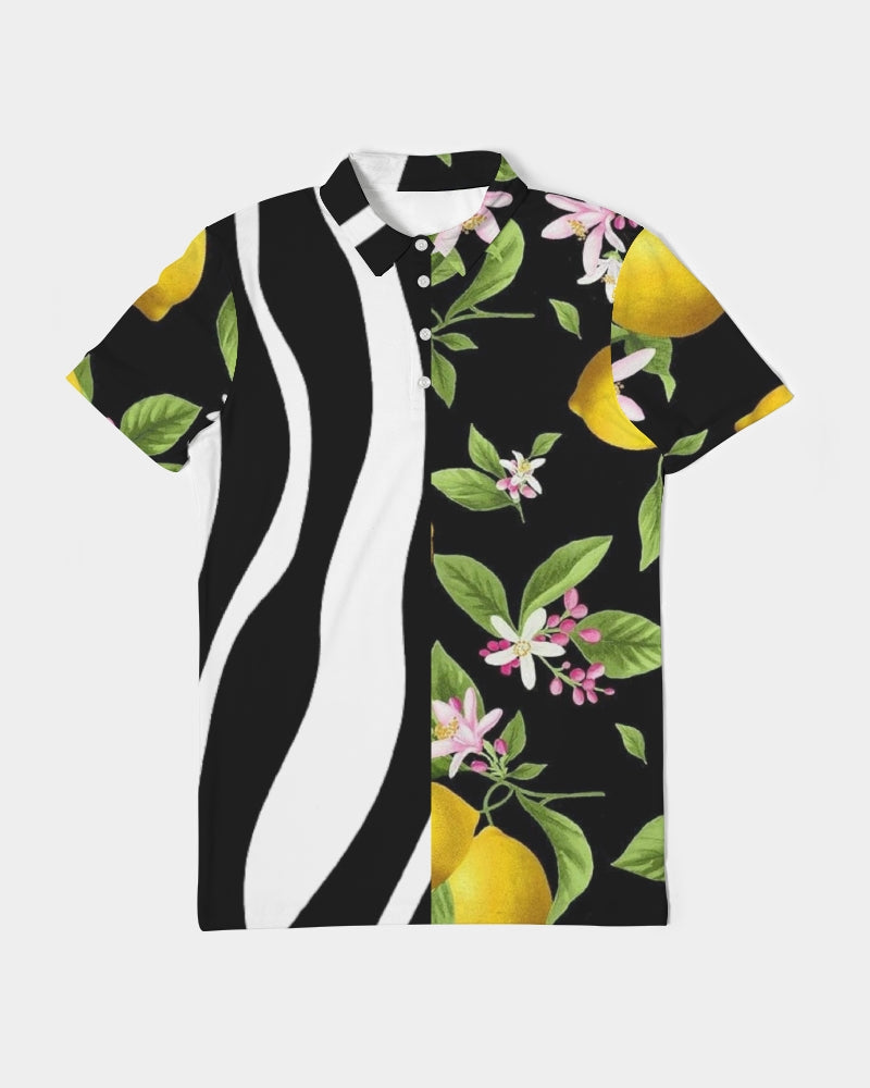 Lemon Flowers Men's Slim Fit Short Sleeve Polo