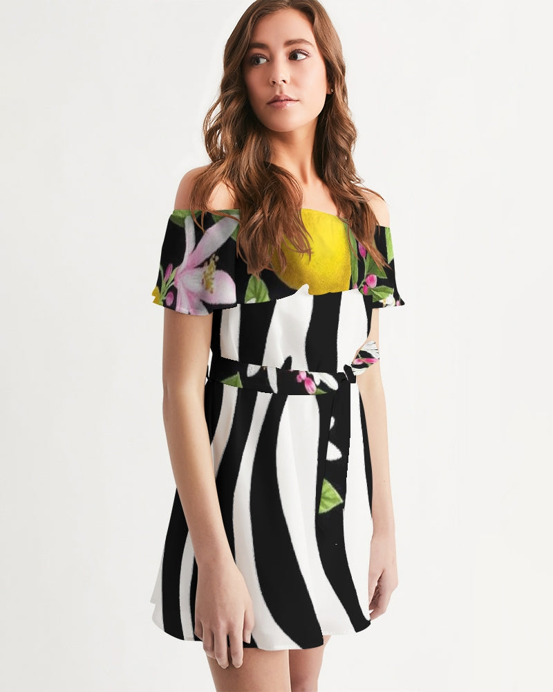 Lemon Flowers Women's Off-Shoulder Dress