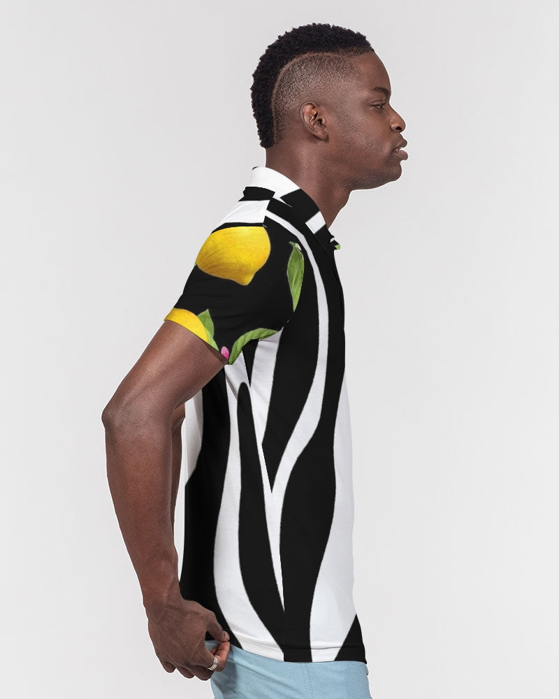 Lemon Flowers Men's Slim Fit Short Sleeve Polo