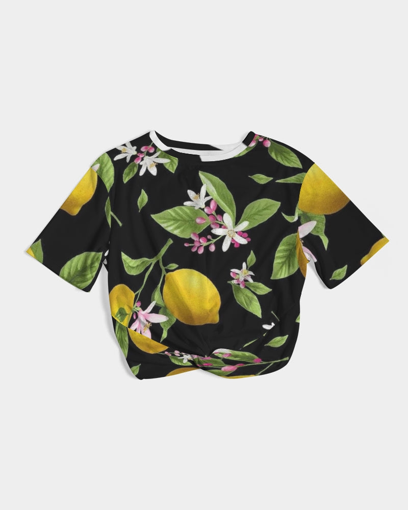 Lemon Flowers Women's Twist-Front Cropped Tee
