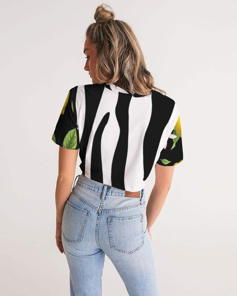 Lemon Flowers Women's Twist-Front Cropped Tee