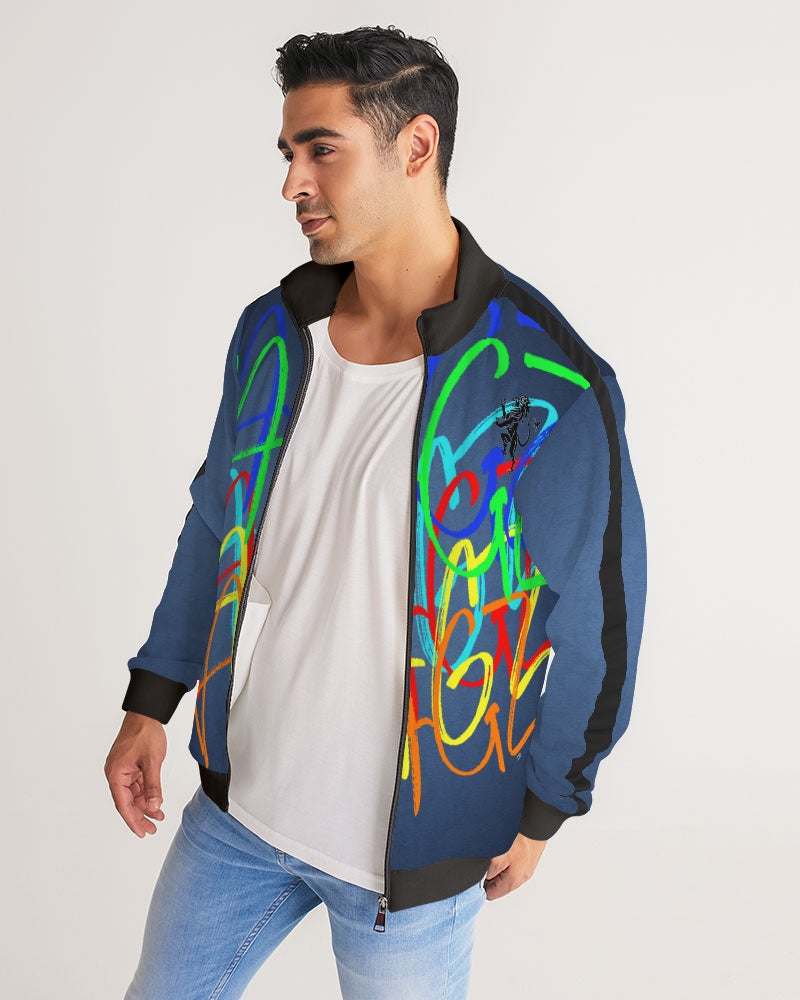 blue ombre1 Men's Stripe-Sleeve Track Jacket
