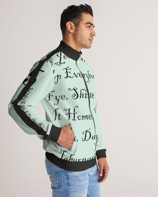 Light Mint Green Solid Men's Stripe-Sleeve Track Jacket