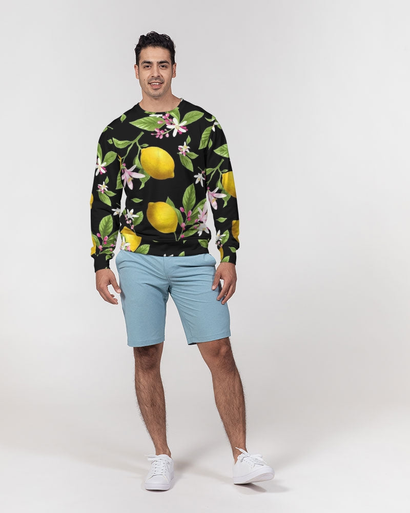Lemon Flowers Men's Classic French Terry Crewneck Pullover