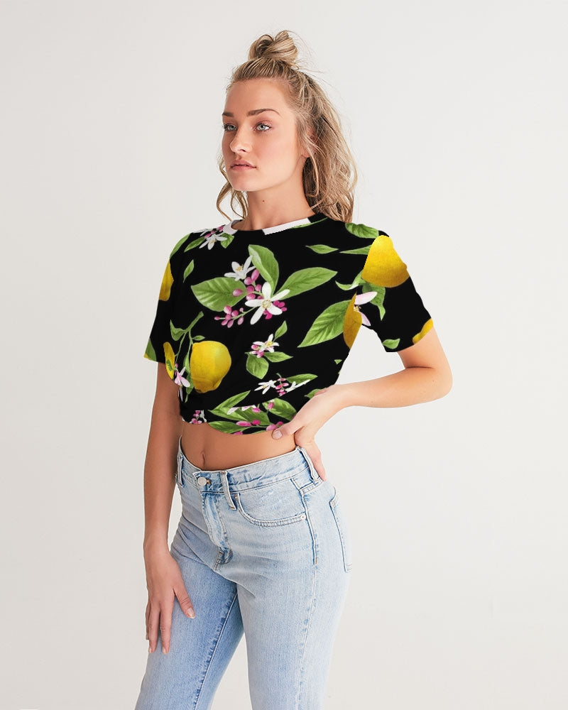 Lemon Flowers Women's Twist-Front Cropped Tee