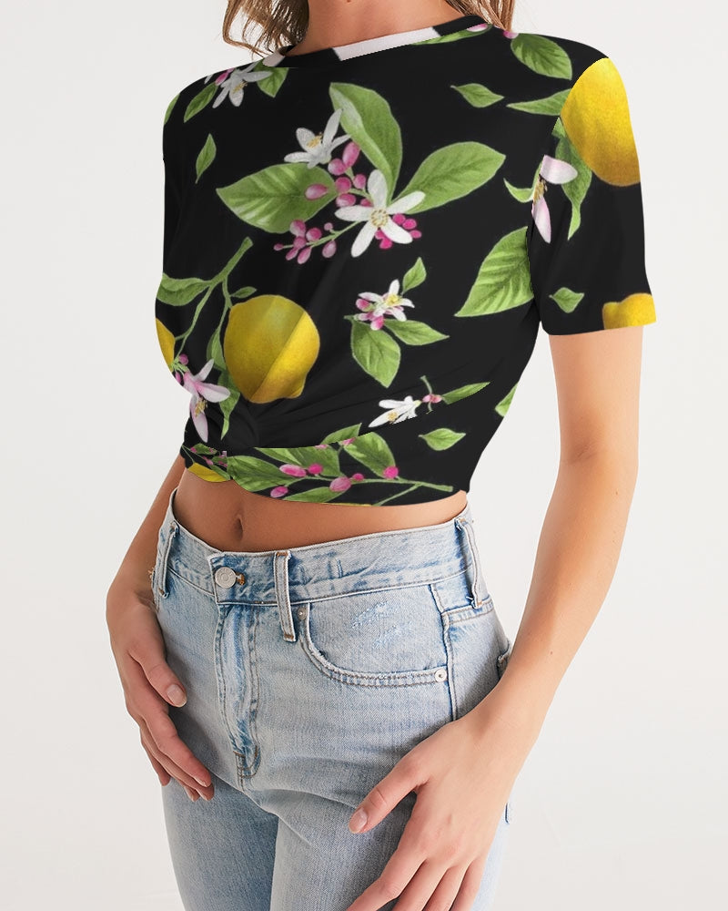 Lemon Flowers Women's Twist-Front Cropped Tee