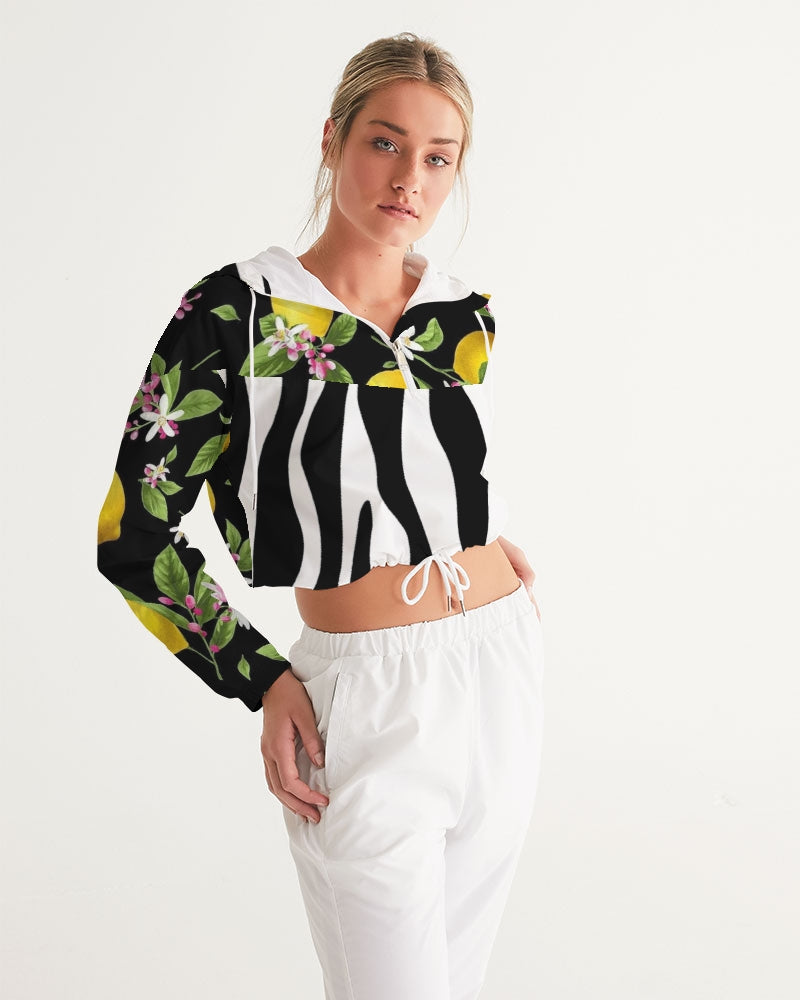 Lemon Flowers Women's Cropped Windbreaker