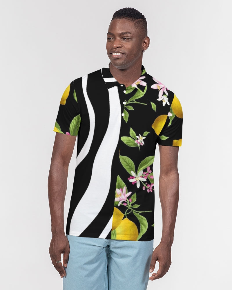 Lemon Flowers Men's Slim Fit Short Sleeve Polo