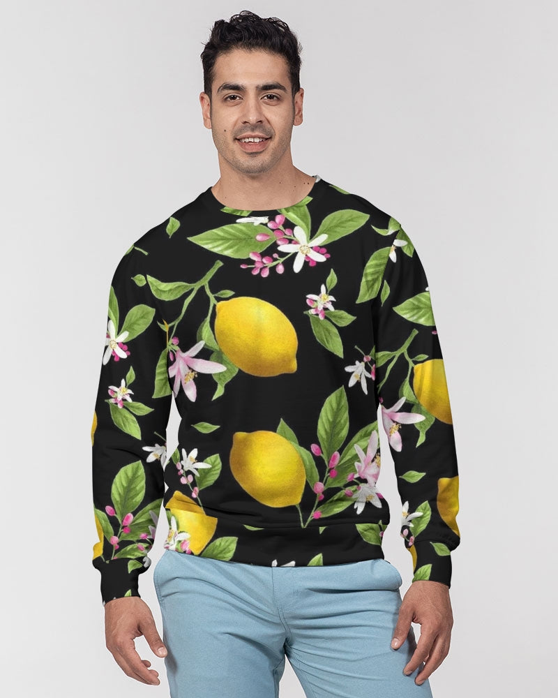 Lemon Flowers Men's Classic French Terry Crewneck Pullover