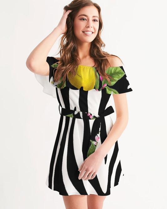 Lemon Flowers Women's Off-Shoulder Dress