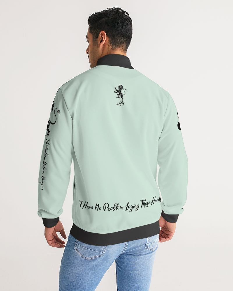 Light Mint Green Solid Men's Stripe-Sleeve Track Jacket