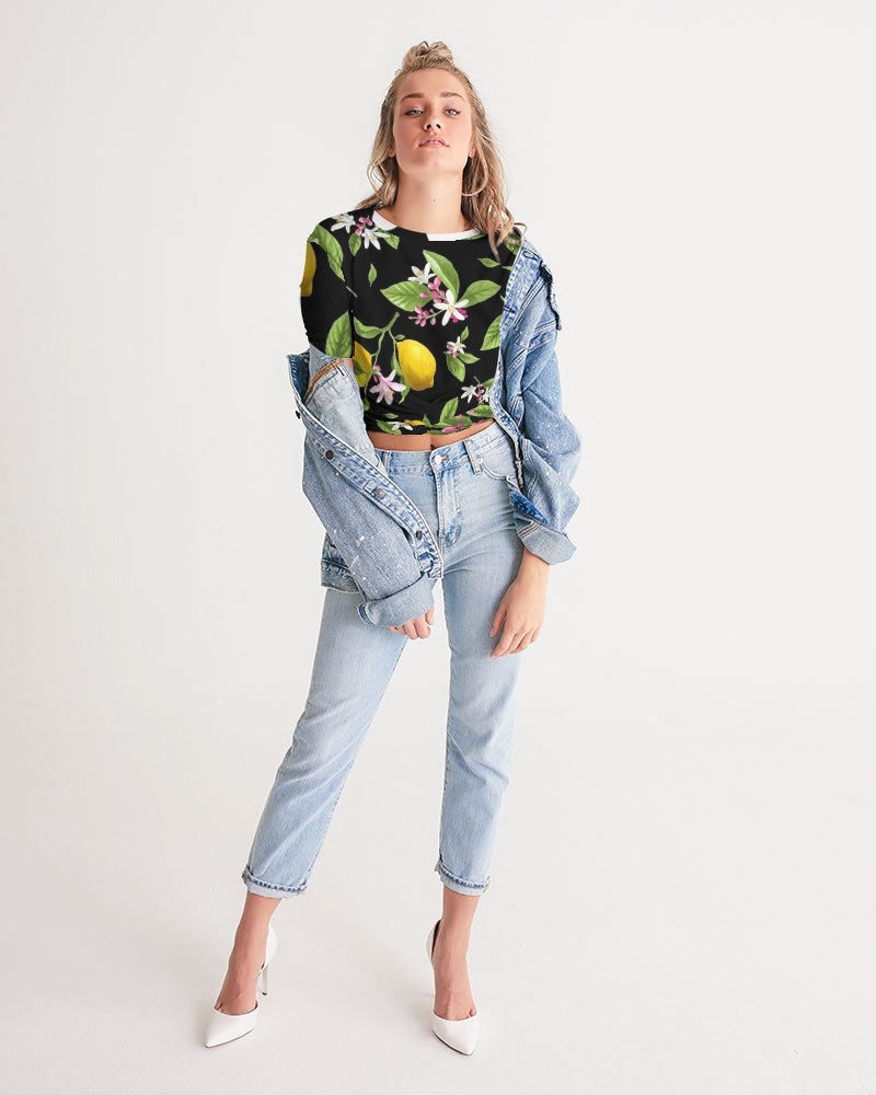 Lemon Flowers Women's Twist-Front Cropped Tee
