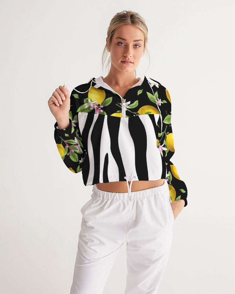 Lemon Flowers Women's Cropped Windbreaker